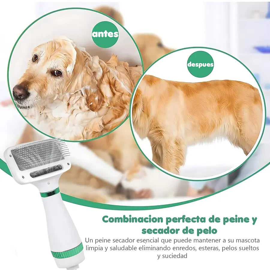CEPILLO SECADOR PEINE 2 EN 1 MASCOTAS